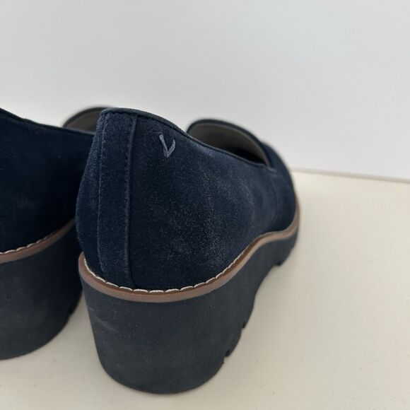 Vionic Willa Wedge Suede Leather Platform Loafers Shoes Womens Sz 8.5 Navy Blue - Picture 6 of 12